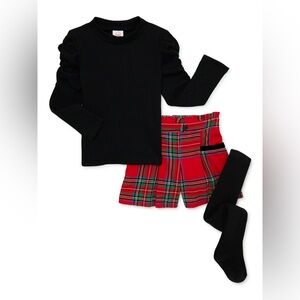 Wonder Nation Toddler Girls Holiday Top, Shorts and Tights Set, 3-Pc, Sz 5T